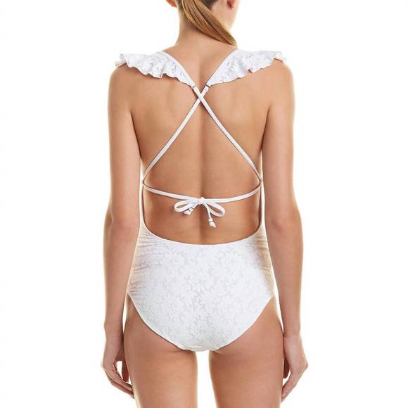 NEW SHOSHANNA ruffle neck one piece swimsuit in white - Picture 2 of 2